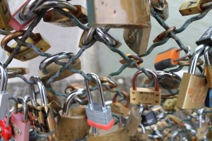 Walking bridges in Paris with locks attached