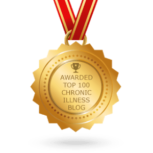 Gold medal with the writing "Awarded top 100 chronic illness blog"
